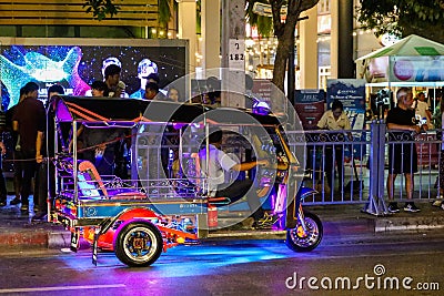 Bangkok, Thailand - December 26, 2019: Tuk tuks on the streets of Bangkok Thailand. Editorial Stock Photo