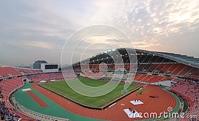 Bangkok , Thailand - December 8 ,2016 : View of Rajamangala home national stadium of Thailand against twilight sky before match to Editorial Stock Photo