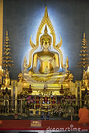 Buddha stuatue in Wat Benchamabophit Dusitwanaram or Marble Temple in Bangkok Editorial Stock Photo