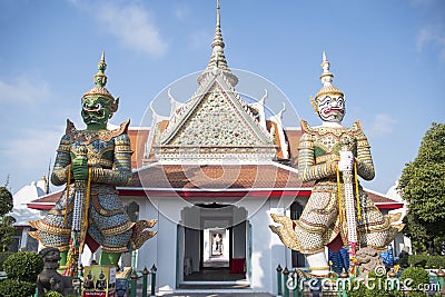 Massive giant Demon Guardian at the Eastern Gate of The Temple of Dawn, Bangkok, Thailand Editorial Stock Photo