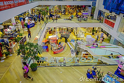 BANGKOK, THAILAND, FEBRUARY 02, 2018: Above view of unidentified people inside of Siam Paragon shopping mall in Bangkok Editorial Stock Photo