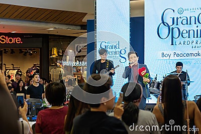 Boy peacemaker, is a Thai solo singer in Grand opening of Destiny Clinic at Central Plaza Editorial Stock Photo