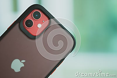 Bangkok, Thailand - February 22, 2020: Close up of camera in Apple IPhone 11 with protect covers Editorial Stock Photo