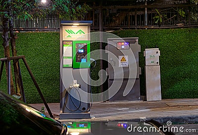 BANGKOK, THAILAND - FEBRUARY 17: Electric car charging station fully operational at Victoria`s Garden in Bangkok, on February 17, Editorial Stock Photo