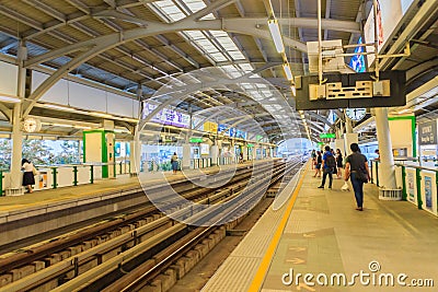 Bangkok, Thailand - February 28, 2017: Passengers wait for BTS S Editorial Stock Photo