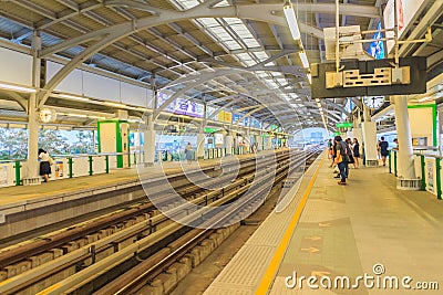 Bangkok, Thailand - February 28, 2017: Passengers wait for BTS S Editorial Stock Photo