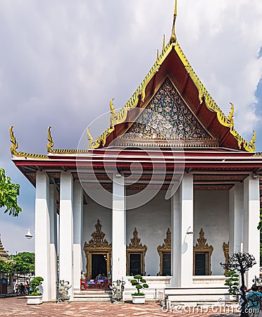 Vintage fresco of Wat Pho temple with the life of Buddha, Bangkok, Thailand Editorial Stock Photo