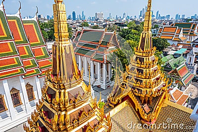 Bangkok, Thailand: golden spires of Lokha Prasat Buddhist temple Stock Photo