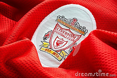 Close-up of Liverpool FC football home jersey circa 1998-2000 Editorial Stock Photo