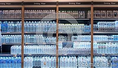 BANGKOK, THAILAND - January 14 - 2018: Drinking Water on the shelf in the supermarket Editorial Stock Photo