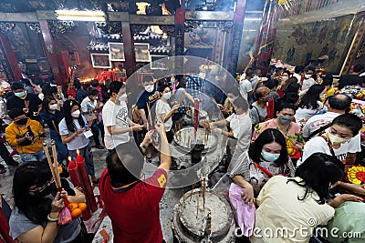 New year celebration in a Bangkok Chinese shrine Editorial Stock Photo