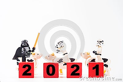 Bangkok, Thailand - January, 17, 2021 : Lego Star Wars rides a bull to celebrate 2021.Year of the Cow by the Year of the 12 Editorial Stock Photo