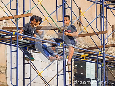 Construction workers in Bangkok Editorial Stock Photo