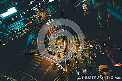 Cityscape at night, traffic on Sukhumvit road Editorial Stock Photo