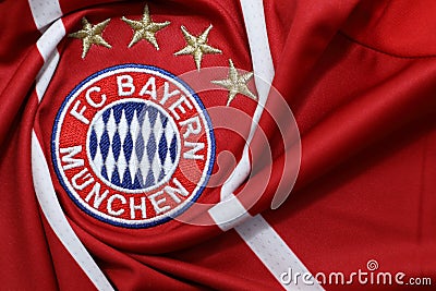 BANGKOK, THAILAND - JULY 13: The Logo of Bayern Munich on Footb Editorial Stock Photo