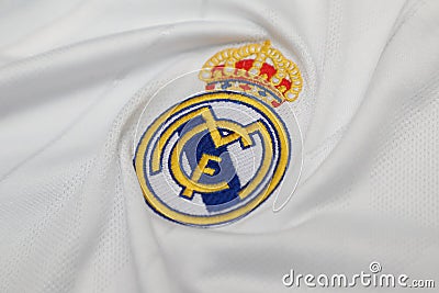BANGKOK, THAILAND - JULY 12: The Logo of Real Madrid on Footb Editorial Stock Photo