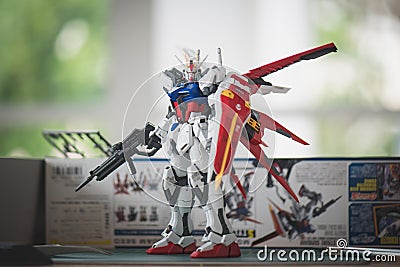 BANGKOK, THAILAND - JULY 27, 2016: Plastic model of GAT-X105 Aile Strike Gundam Ver.RM Master grade Editorial Stock Photo