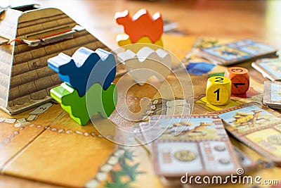 BANGKOK, THAILAND, JUN 26, 2020 : Coloful component of board game called Editorial Stock Photo