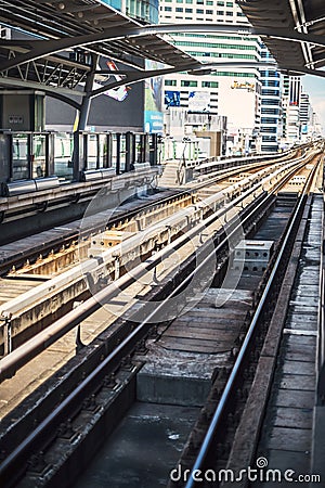 BANGKOK, THAILAND - JUNE$ 22, 2015. A BTS Skytrain on elevated r Editorial Stock Photo