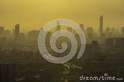 Bangkok, Thailand - 21 June 2018, City view showing dust, air pollution of Thailand at 2.5 microns or less PM 2.5, higher than the Editorial Stock Photo