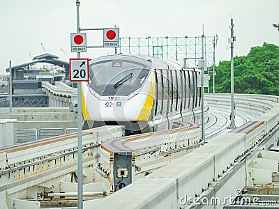 BANGKOK, THAILAND-JUNE 10, 2023: MRT yellow line elevated monorail of Mass Rapid Transit Authority of Thailand. Metropolitan Rapid Editorial Stock Photo