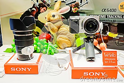 Sony digital Series display and sale at Sony electronics store, in Siam paragon in bangkok, thailand Editorial Stock Photo
