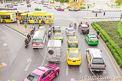 Bangkok, Thailand - June 5, 2016 : Various vehicles awaiting red light Editorial Stock Photo
