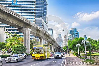 View of Ratchadamri Road, Okura Prestige hotel in Bangkok, Thailand Editorial Stock Photo