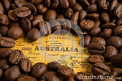 Bangkok, Thailand March 14, 2023 Coffee bean on Australia map, import export trade online commerce concept Editorial Stock Photo