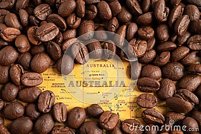 Bangkok, Thailand March 14, 2023 Coffee bean on Australia map, import export trade online commerce concept Editorial Stock Photo