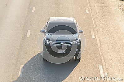 Bangkok Thailand - Mar, 2018 : Front view of Toyota Hilux Revo riding at the sunrise on the highway Rama II road, March 5, 2018 in Editorial Stock Photo