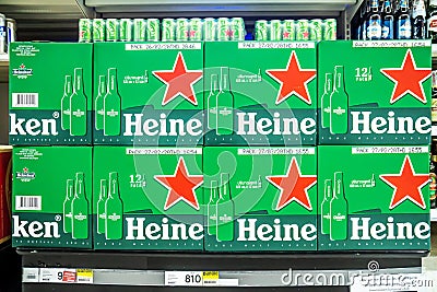 Bangkok, Thailand - March 26, 2020: Heineken is a premium brand lager beer brewed in Holland by the Heineken Brewing Company, Editorial Stock Photo