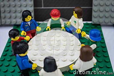 Bangkok, Thailand - March 7, 2016: Lego people toys business meeting at office . teamwork, planning and working . close up on mini Editorial Stock Photo
