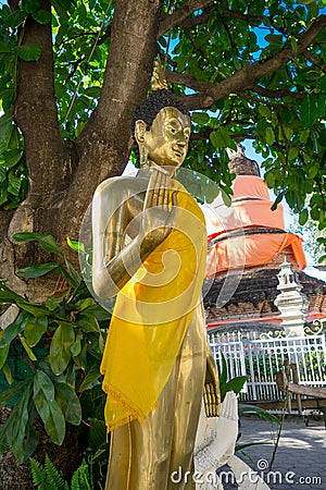 BANGKOK, THAILAND, MARCH 06, 2018: Outdoor view of golden budha statue in a temple Wat Pho, is a royal temple built Editorial Stock Photo