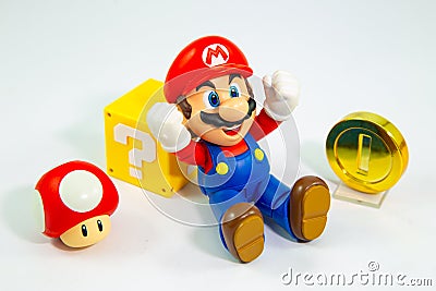 Bangkok, Thailand - March 27, 2016 : Super Mario Bros figure character from Super Mario video game console developed by Nintendo Editorial Stock Photo