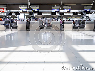 BANGKOK, THAILAND - May 3, 2019: inside of Suvarnabhumi Airport. Airport Check-In Counters With Passengers in Bangkok ,Thailand. Editorial Stock Photo