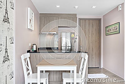 Kitchen and table dinning in condominium Editorial Stock Photo