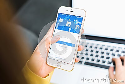 BANGKOK ,THAILAND - May 30, 2017 : Login Screen Facebook icons on Apple IPhone. largest and most popular social networking site Editorial Stock Photo