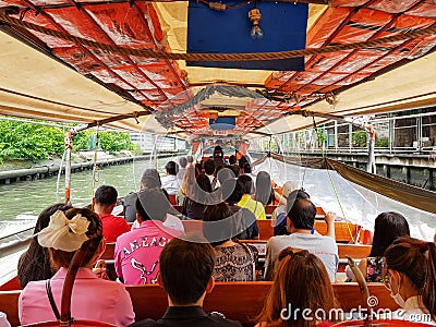 BANGKOK, THAILAND - MAY 1, 2018: Many people go to work or travel by boat. The boat is one of public transportation in Thailand. Editorial Stock Photo