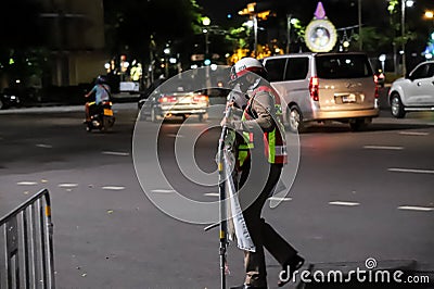 Traffic Police clear the road area after event stand silently 112 minute Editorial Stock Photo