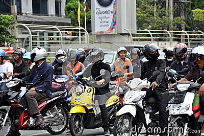 Bangkok, Thailand: Motorcyclists at Traffic Light Editorial Stock Photo