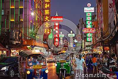 Bangkok, Thailand: night Yaowarat Road Editorial Stock Photo