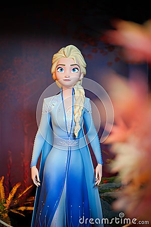 Bangkok, Thailand - Nov 16, 2019 : A photo of Elsa the Snow Queen starring in Frozen 2013 and Frozen II 2019. Character figure Editorial Stock Photo