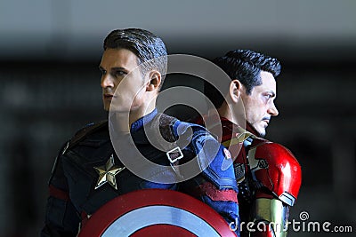 Close up shot of Captain America and Ironman ,Civil War Editorial Stock Photo