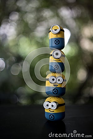 Bangkok, Thailand - November 23, 2023 : Cute a little Minion character from Opening a Q-TOPPING 1.0 Blind Box from Miniso Thailand Editorial Stock Photo