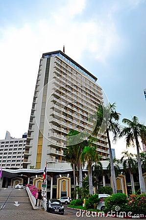 Iconic Dusit Thani hotel building entrance central Bangkok Thailand Editorial Stock Photo