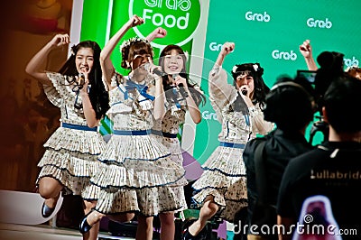 BANGKOK, THAILAND - NOVEMBER 21, 2018: Press conference event by Grab to annouce BNK 48 band to become Brand Ambassador Editorial Stock Photo