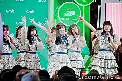BANGKOK, THAILAND - NOVEMBER 21, 2018: Press conference event by Grab to annouce BNK 48 band to become Brand Ambassador Editorial Stock Photo