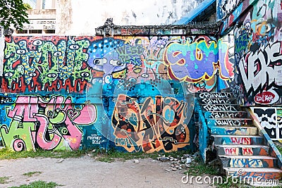 BANGKOK,THAILAND - NOVEMBER 14,2016 : Unknown graffiti artist painting on building Chalerm La Park, Ratchathewi District Editorial Stock Photo