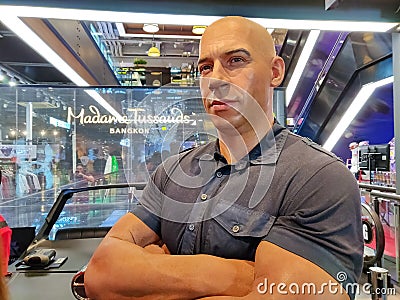 Bangkok, Thailand - November 28 2019: A wax statue of Hollywood Actor Vin Diesel at wax museum of Madame Tussauds Editorial Stock Photo